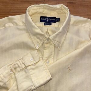 Ralph Lauren Shirt Men Sz 17 36/37 Yellow Yarmouth‎ Herringbone Long Sleeve